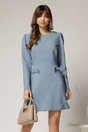 Rochie scurta bleu cu fusta tip A si fundite, 1, dyfashion.ro