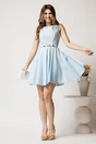 Rochie scurta bleu din bumbac clos cu pliuri pe bust si curea in talie, 3, dyfashion.ro