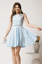 Rochie scurta bleu din bumbac clos cu pliuri pe bust si curea in talie, 1, dyfashion.ro