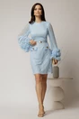 Rochie scurta bleu din dantela cu maneci ample, 3, dyfashion.ro