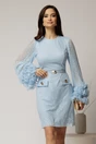 Rochie scurta bleu din dantela cu maneci ample, 1, dyfashion.ro