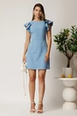 Rochie scurta bleu din stofa cu funda maxi la spate, 3, dyfashion.ro