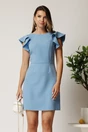 Rochie scurta bleu din stofa cu funda maxi la spate, 1, dyfashion.ro