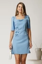 Rochie scurta bleu din stofa cu fundite, 1, dyfashion.ro