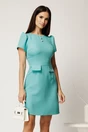 Rochie scurta bleu din stofa evazata cu perle la decolteu si buzunare decorative, 1, dyfashion.ro
