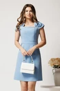 Rochie scurta bleu din stofa evazata cu perlute la bust- Moze, 1, dyfashion.ro