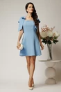 Rochie scurta bleu din stofa in clini cu funde la umeri, 3, dyfashion.ro