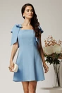 Rochie scurta bleu din stofa in clini cu funde la umeri, 1, dyfashion.ro