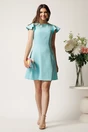 Rochie scurta bleu din stofa in clos cu perlute la decolteu- Moze, 3, dyfashion.ro