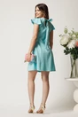 Rochie scurta bleu din stofa in clos cu perlute la decolteu- Moze, 2, dyfashion.ro