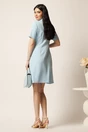 Rochie scurta bleu din stofa tip sacou cu croi cambrat si volan pe bust, 2, dyfashion.ro