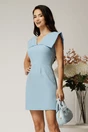 Rochie scurta bleu evazata din stofa cu guler maxi, 1, dyfashion.ro