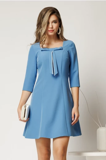 Rochie scurta bleu in clini cu perle la funda