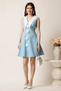 Rochie scurta bleu in clos cu flori 3D si guler alb, 3, dyfashion.ro
