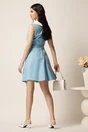 Rochie scurta bleu in clos cu flori 3D si guler alb, 2, dyfashion.ro