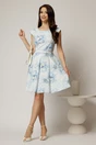 Rochie scurta bleu in clos cu imprimeu floral si curea in talie, 3, dyfashion.ro