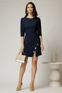 Rochie scurta bleumarin cu fusta tip A si nasturi decorativi, 3, dyfashion.ro