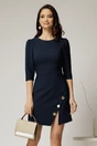 Rochie scurta bleumarin cu fusta tip A si nasturi decorativi, 1, dyfashion.ro