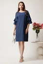 Rochie scurta bleumarin din viscoza cu buline albe, 3, dyfashion.ro