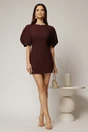 Rochie scurta bordo cu croi cambrat si maneci scurte bufante, 3, dyfashion.ro
