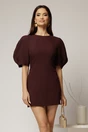 Rochie scurta bordo cu croi cambrat si maneci scurte bufante, 1, dyfashion.ro