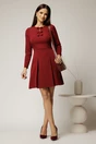 Rochie scurta bordo cu funde la bust si pliuri pe fusta, 3, dyfashion.ro