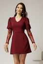 Rochie scurta bordo cu maneci din dantela si decolteu V, 1, dyfashion.ro