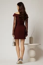 Rochie scurta bordo cu umeri lasati si manecile din dantela, 2, dyfashion.ro