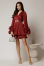 Rochie scurta bordo de seara cu fusta tip gogosar si maneci ample, 3, dyfashion.ro