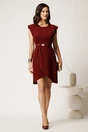 Rochie scurta bordo din crep cu umeri bufanti si curea in talie, 2, dyfashion.ro
