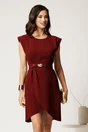 Rochie scurta bordo din crep cu umeri bufanti si curea in talie, 1, dyfashion.ro