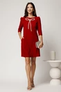 Rochie scurta bordo din stofa cu croi cambrat si funda din strasuri, 3, dyfashion.ro
