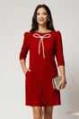 Rochie scurta bordo din stofa cu croi cambrat si funda din strasuri, 1, dyfashion.ro