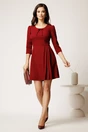 Rochie scurta bordo din stofa cu fundita pe bust si pliuri pe fusta, 2, dyfashion.ro