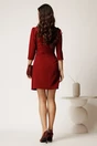 Rochie scurta bordo din stofa cu fundita pe bust si pliuri pe fusta, 3, dyfashion.ro