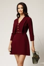 Rochie scurta bordo din stofa cu guler maxi ascutit si curea in talie, 1, dyfashion.ro