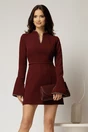 Rochie scurta bordo din stofa cu insertii de margele la maneci si decolteu, 1, dyfashion.ro