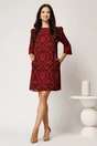 Rochie scurta bordo din voal cu imprimeu si croi cambrat, 3, dyfashion.ro