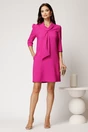 Rochie scurta fucsia din stofa cu croi cambrat si guler tip esarfa, 3, dyfashion.ro