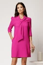 Rochie scurta fucsia din stofa cu croi cambrat si guler tip esarfa, 1, dyfashion.ro
