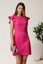Rochie scurta fucsia din stofa cu funda maxi la spate, 1, dyfashion.ro