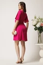 Rochie scurta fucsia din stofa cu trandafir si pliuri in talie- Moze, 3, dyfashion.ro