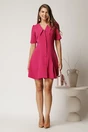 Rochie scurta fucsia din stofa in clini cu nasturi si guler maxi, 3, dyfashion.ro