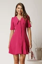 Rochie scurta fucsia din stofa in clini cu nasturi si guler maxi, 1, dyfashion.ro
