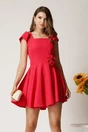 Rochie scurta fucsia din stofa in clos cu floare in talie, 1, dyfashion.ro