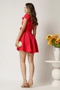 Rochie scurta fucsia din stofa in clos cu floare in talie, 2, dyfashion.ro