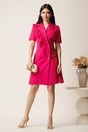 Rochie scurta fucsia din stofa tip sacou cu croi cambrat si volan pe bust, 3, dyfashion.ro