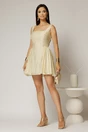 Rochie scurta gabena cu buline din tencel cu snur la spate si decolteu patrat, 3, dyfashion.ro