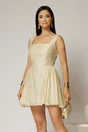 Rochie scurta gabena cu buline din tencel cu snur la spate si decolteu patrat, 1, dyfashion.ro
