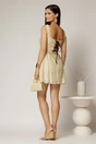 Rochie scurta gabena cu buline din tencel cu snur la spate si decolteu patrat, 2, dyfashion.ro
